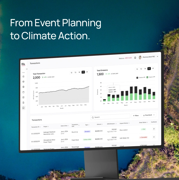 Fils GHG report on a monitor — From Event Planning to Climate Action