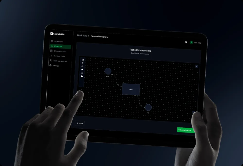 LaunchHPC silicon allocation dashboard on a tablet