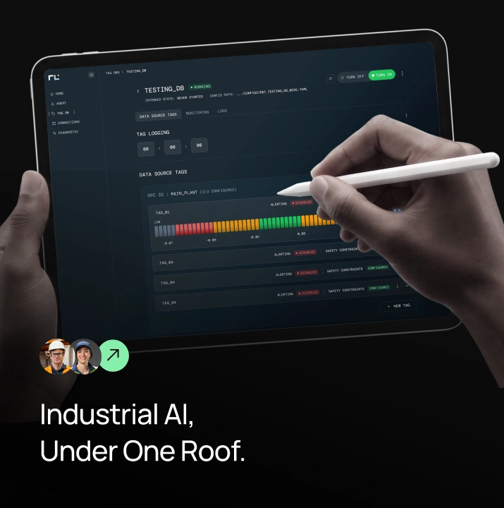 RLcore tag database configuration on a tablet — Industrial AI, Under One Roof